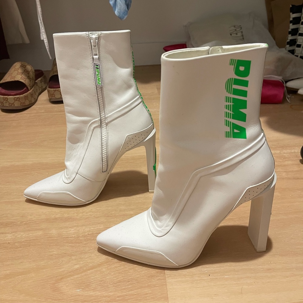 Fenty x Puma White Neon Green Leather Boots